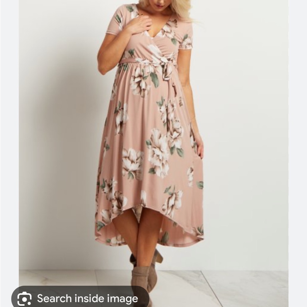PinkBlush Maternity | Light Pink Floral Maternity/Nursing Hi-Low Wrap Dress